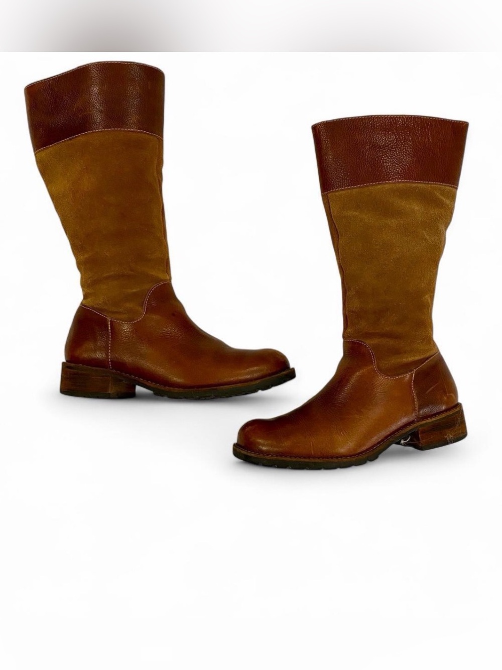 L.L. Bean Two-Tone Brown and Tan Leather Suede Mid-Calf Boots